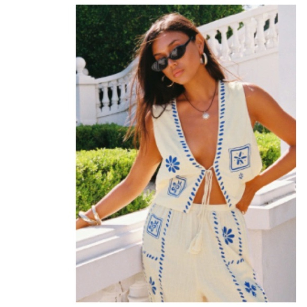Princess Polly Yellow and Blue Embroidered Jumpsuit